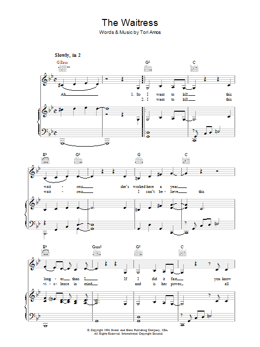 Tori Amos The Waitress Sheet Music