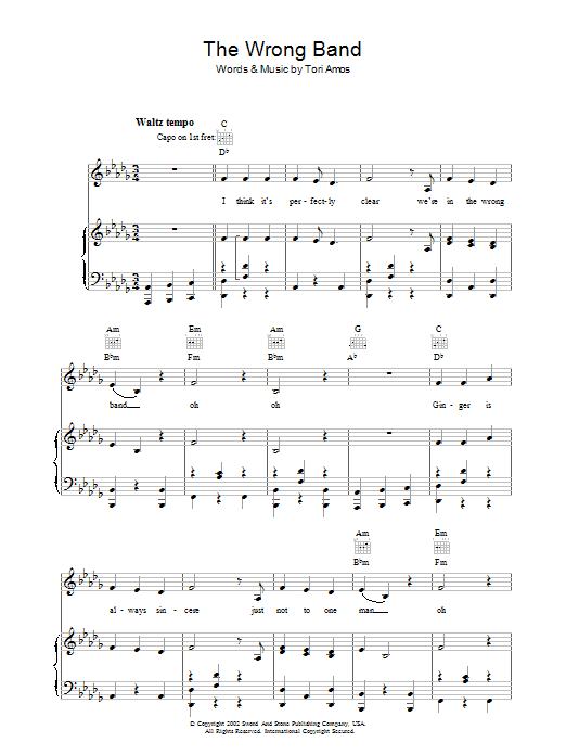 Tori Amos The Wrong Band Sheet Music