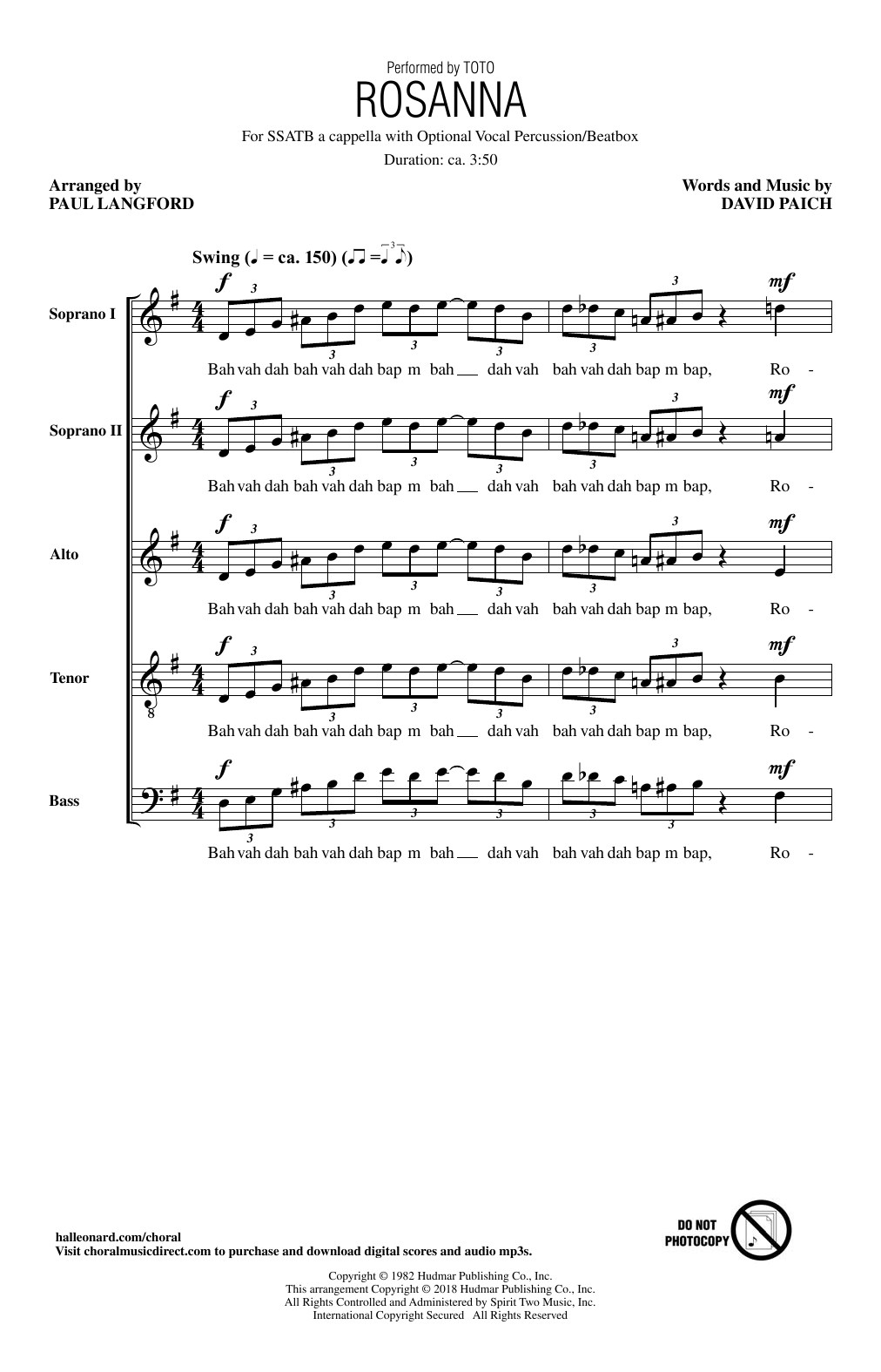Toto Rosanna (arr. Paul Langford) Sheet Music