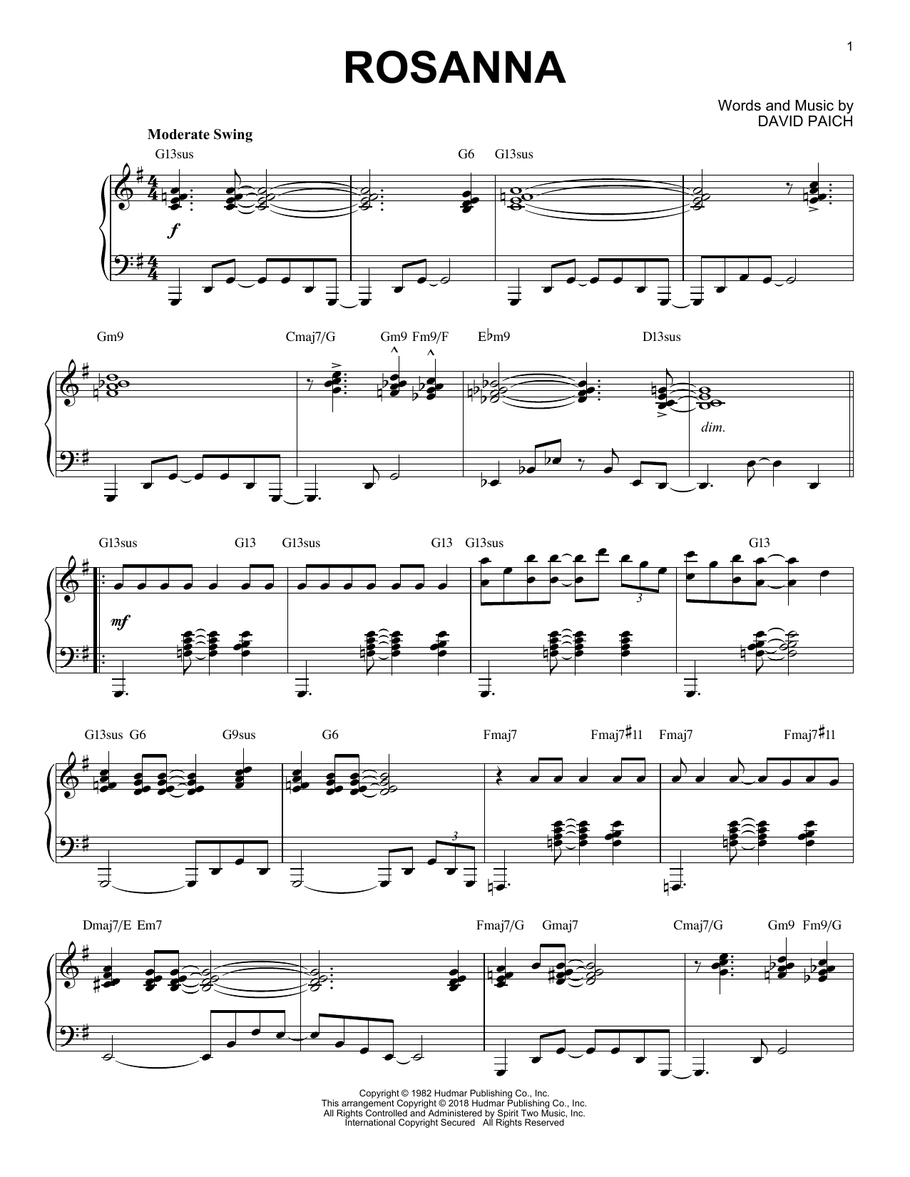 Toto Rosanna [Jazz version] Sheet Music