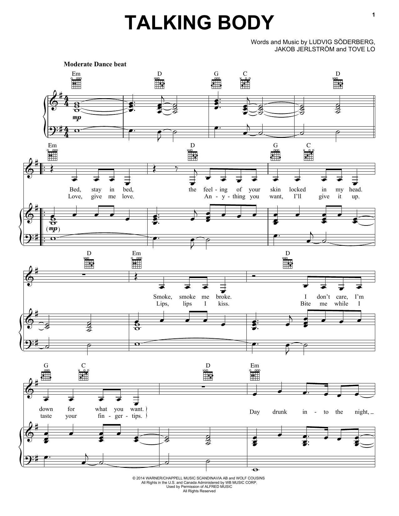 Tove Lo Talking Body Sheet Music
