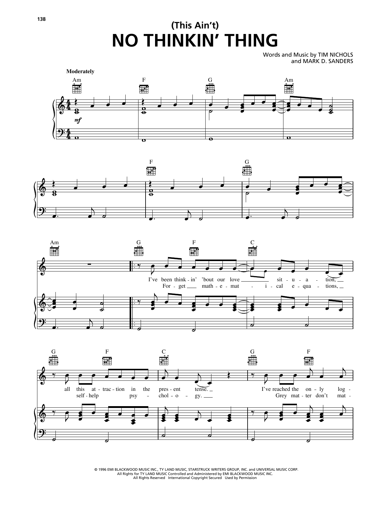 Trace Adkins (This Ain't) No Thinkin' Thing Sheet Music