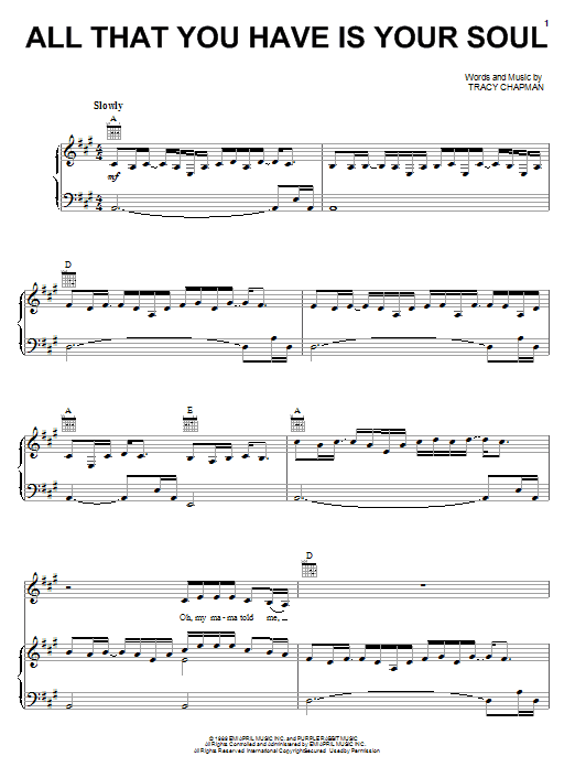 Tracy Chapman All That You Have Is Your Soul Sheet Music
