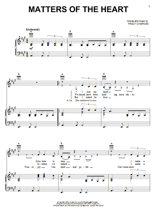 Tracy Chapman Matters Of The Heart Sheet Music