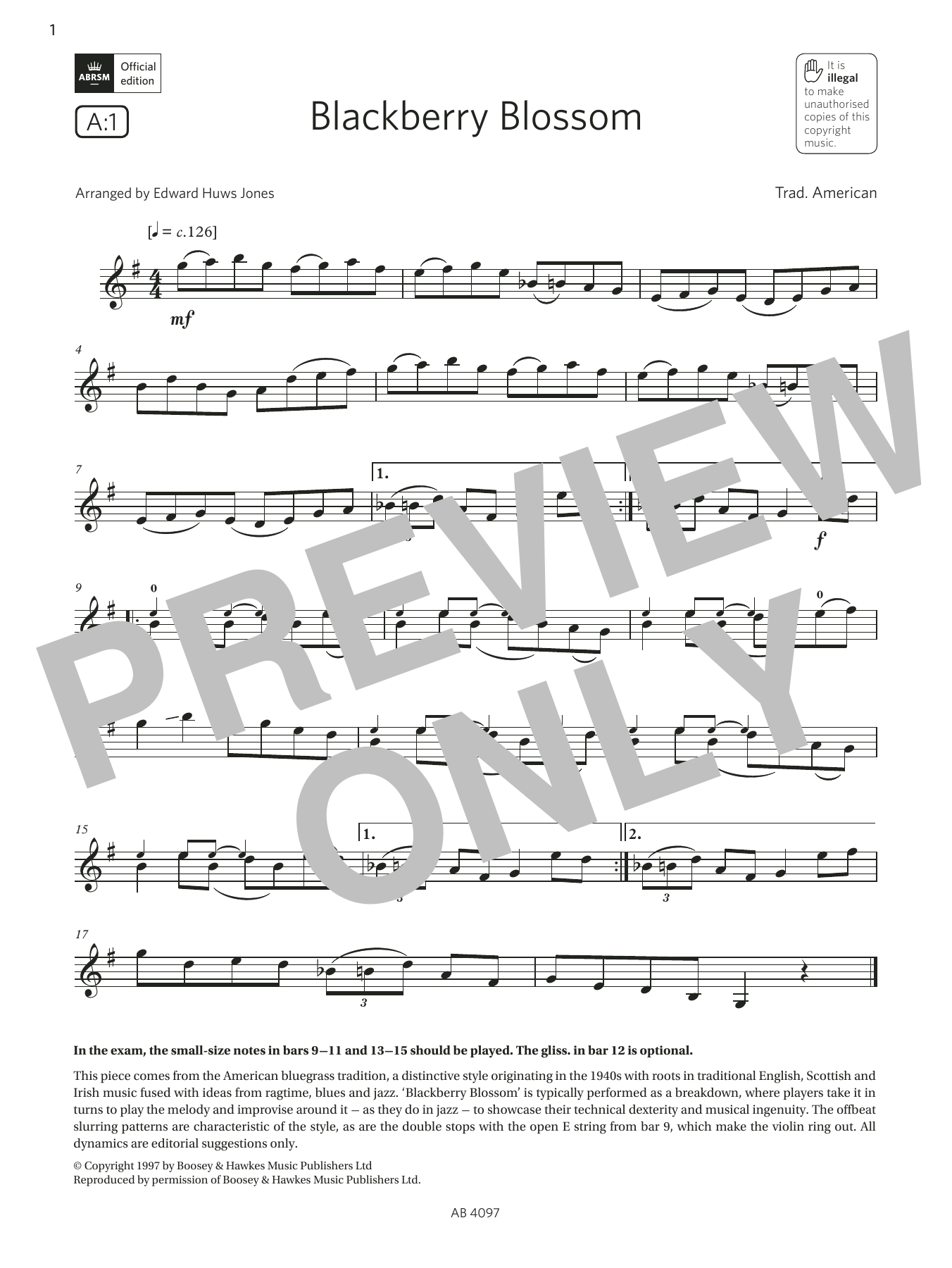 Trad. American Blackberry Blossom (Grade 3, A1, from the ABRSM Violin Syllabus from 2024) Sheet Music