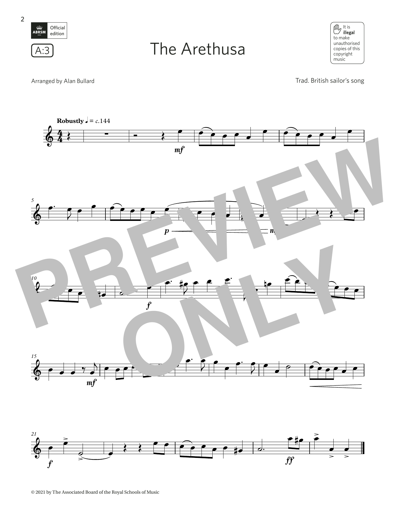 Trad. British sailor's song The Arethusa (Grade 2 List A3 from the ABRSM Flute syllabus from 2022) Sheet Music