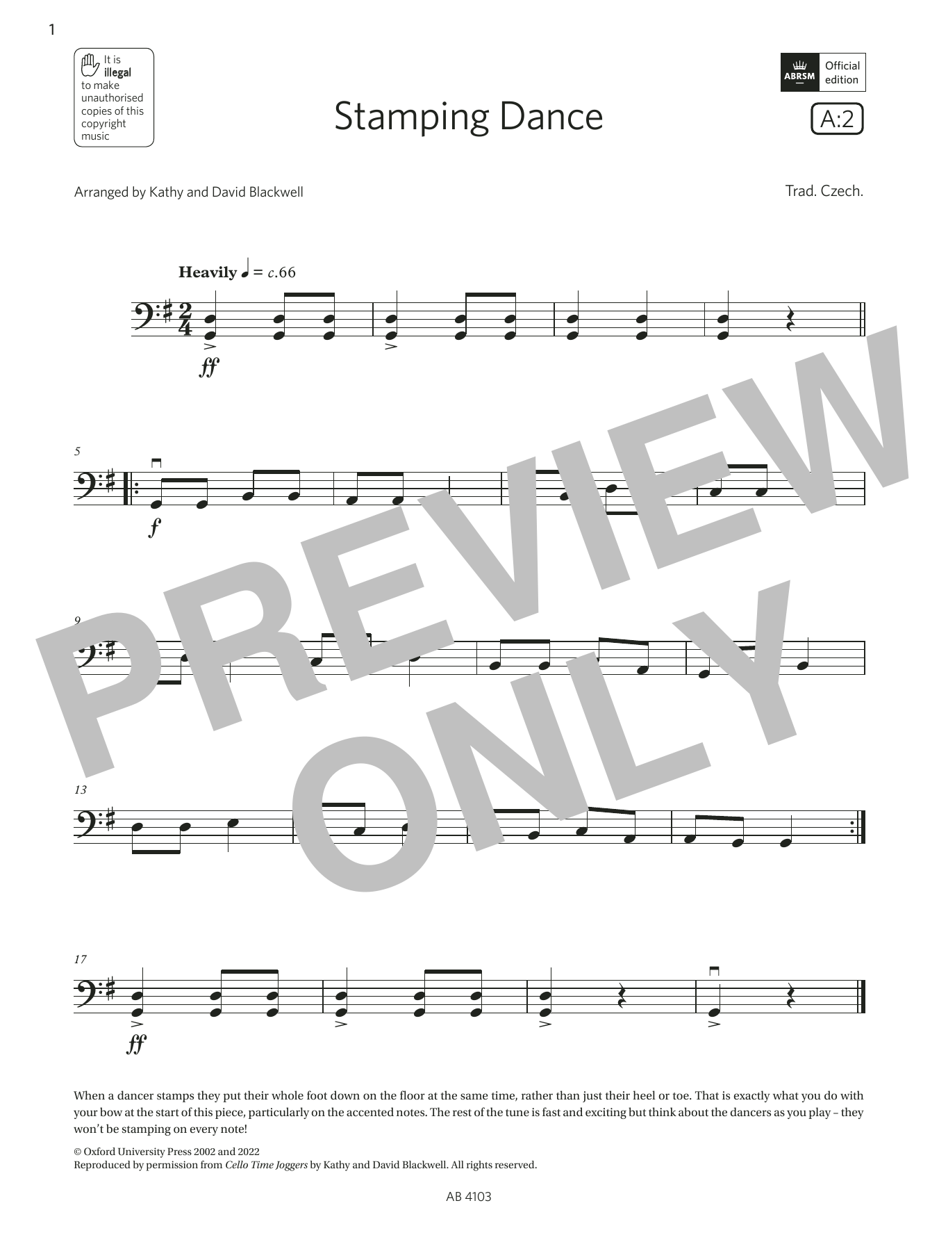 Trad. Czech Stamping Dance (Grade Initial, A2, from the ABRSM Cello Syllabus from 2024) Sheet Music