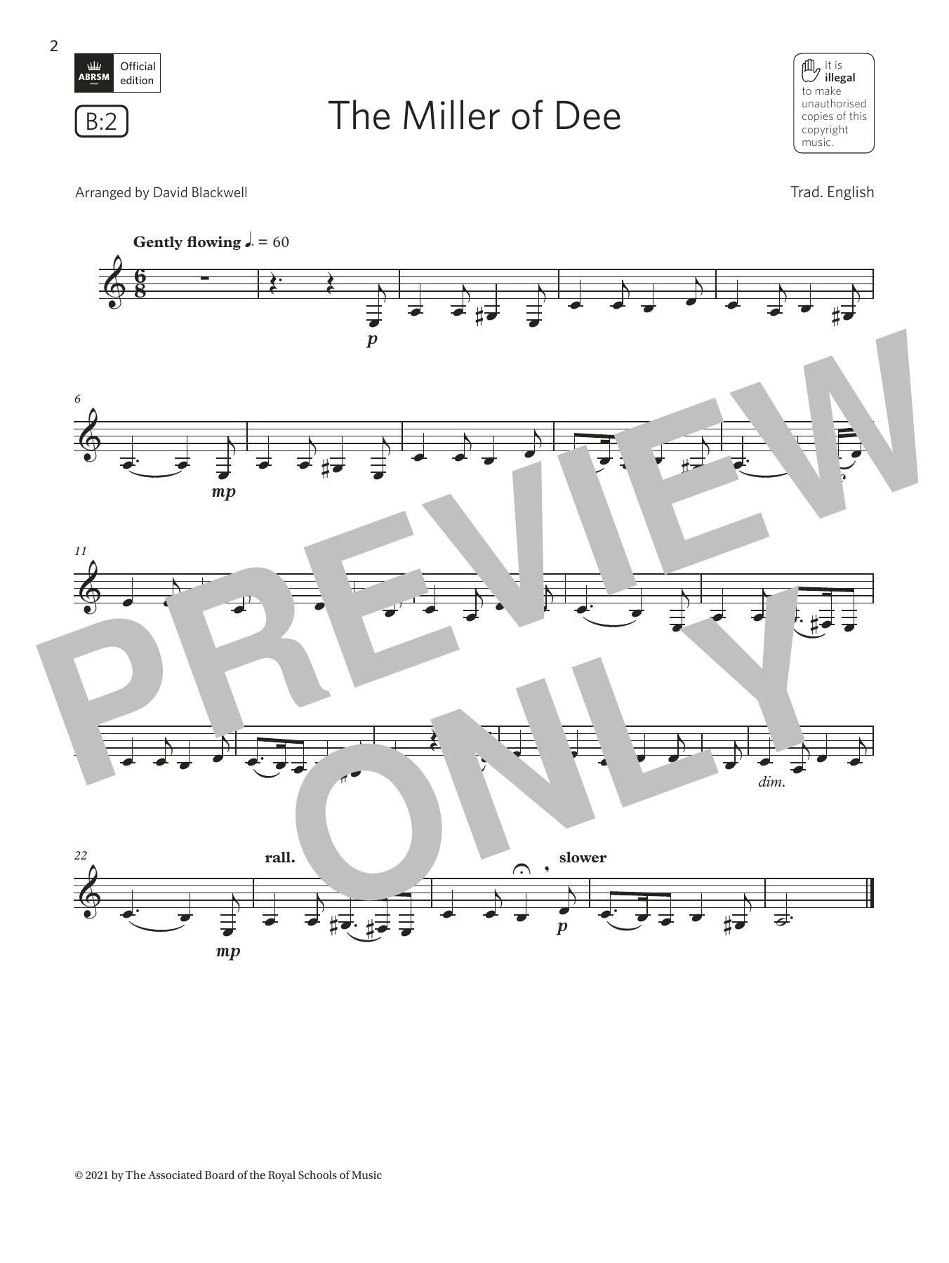 Trad. English The Miller of Dee (Grade 2 List B2 from the ABRSM Clarinet syllabus from 2022) Sheet Music