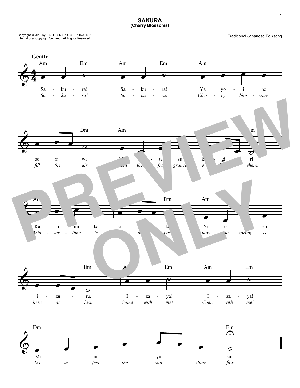 Japanese Folksong Sakura (Cherry Blossoms) Sheet Music