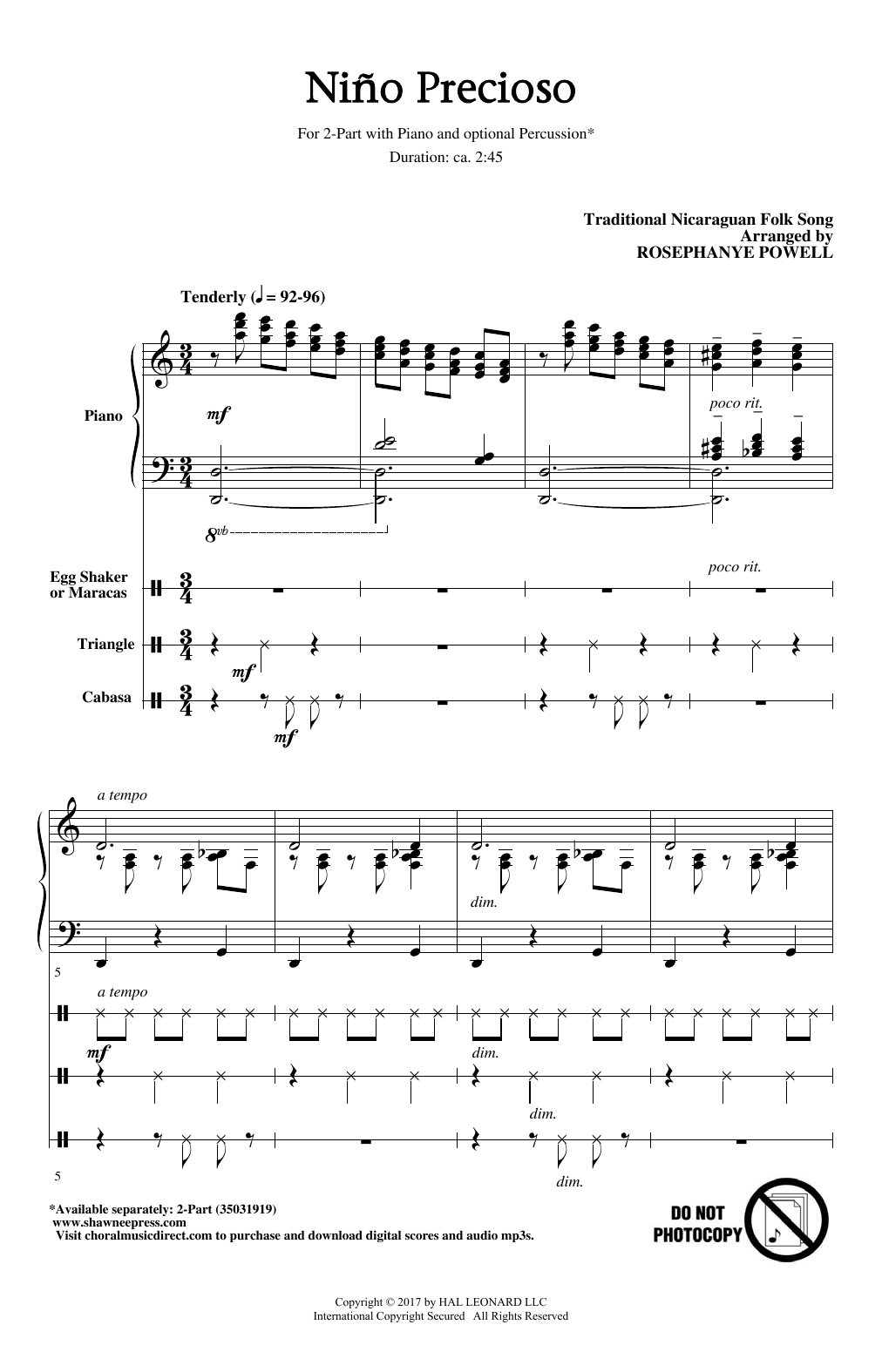 Trad. Nicaraguan Folk Song Nino Precioso (arr. Rosephanye Powell) Sheet Music