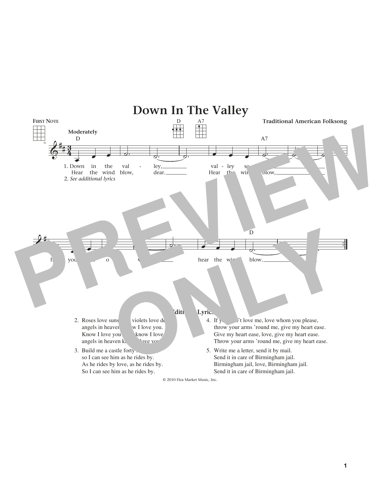Traditional American Folksong Down In The Valley (from The Daily Ukulele) (arr. Liz and Jim Beloff) Sheet Music