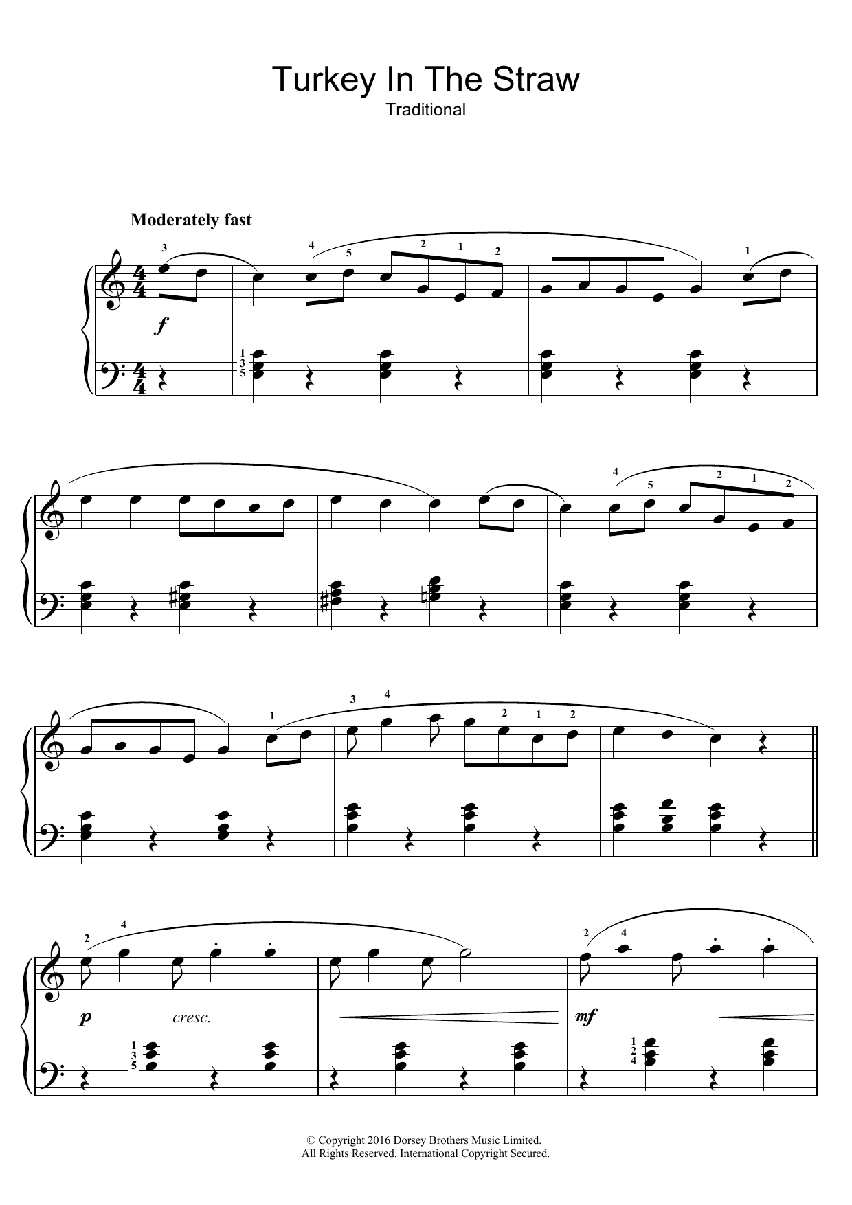 Traditional American Folksong Turkey In The Straw Sheet Music