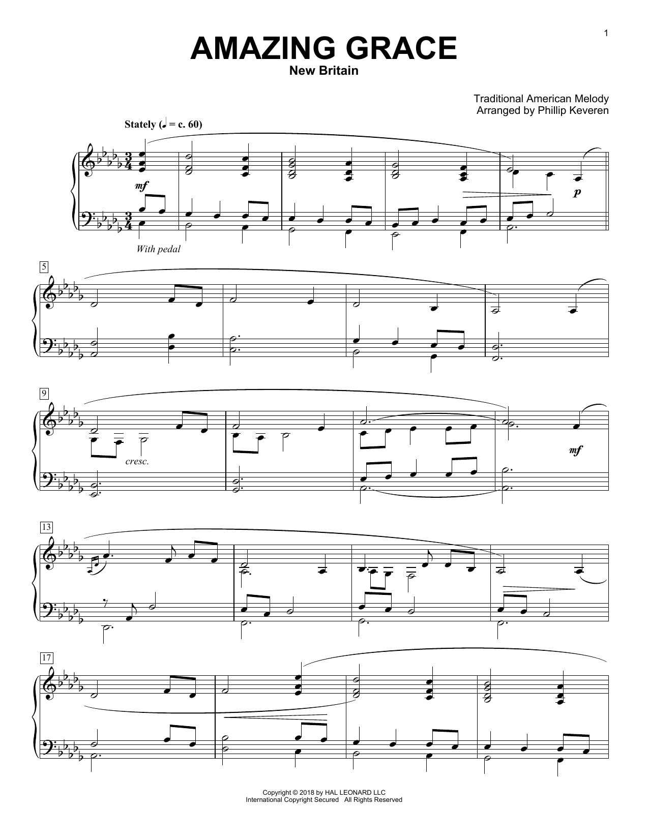 Traditional American Melody Amazing Grace [Classical version] (arr. Phillip Keveren) Sheet Music