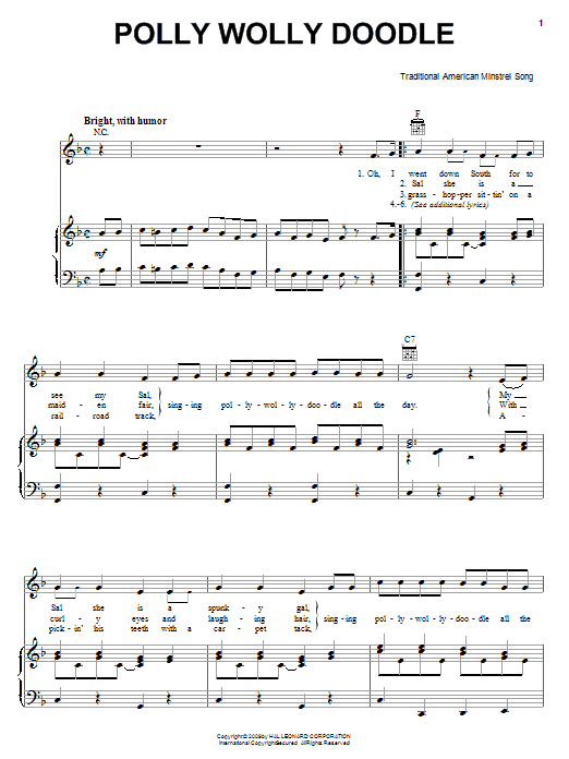Traditional American Minstrel Polly Wolly Doodle Sheet Music