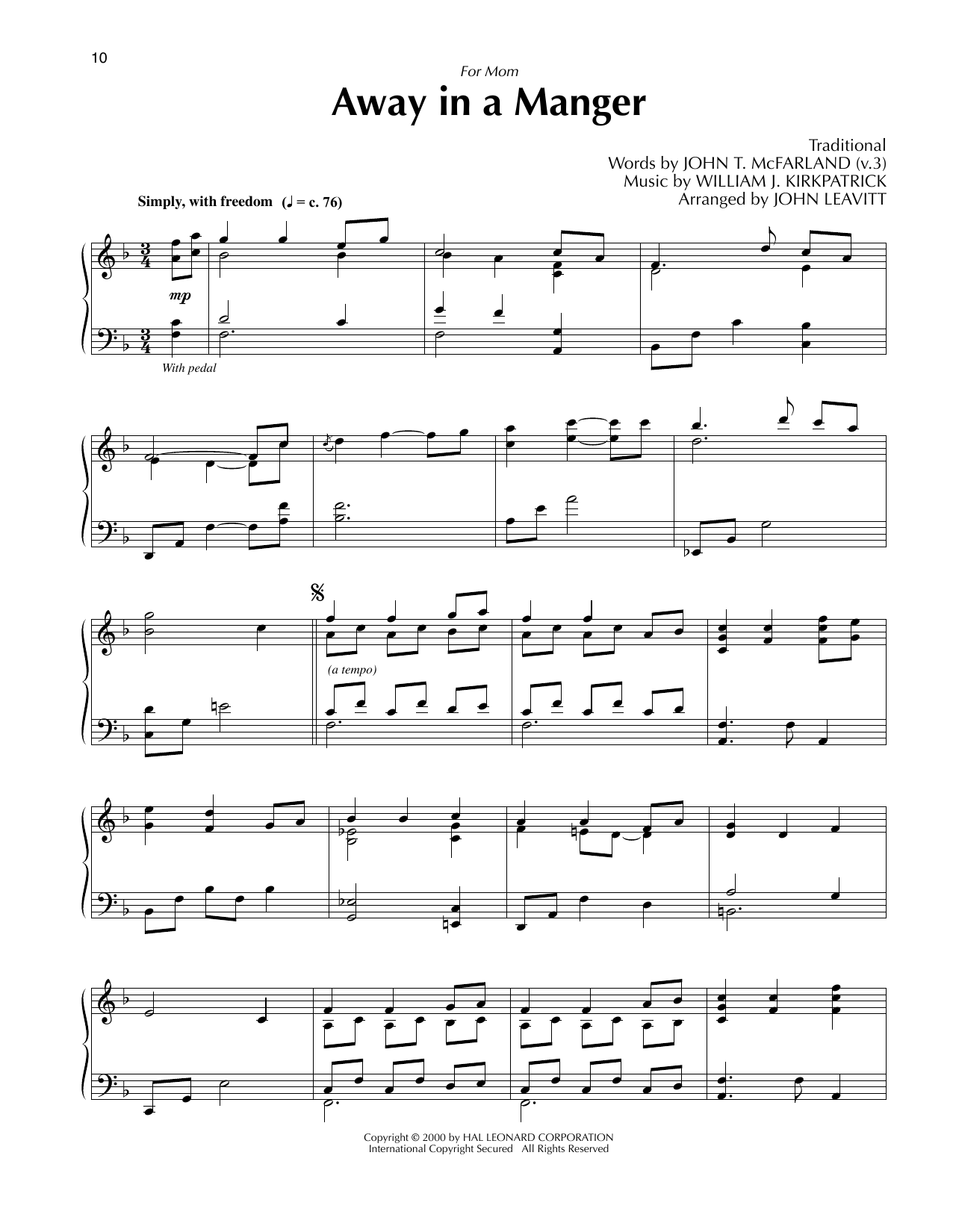 Traditional Away In A Manger (arr. John Leavitt) Sheet Music