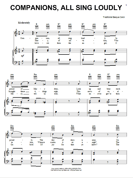 Traditional Basque Carol Companions, All Sing Loudly Sheet Music
