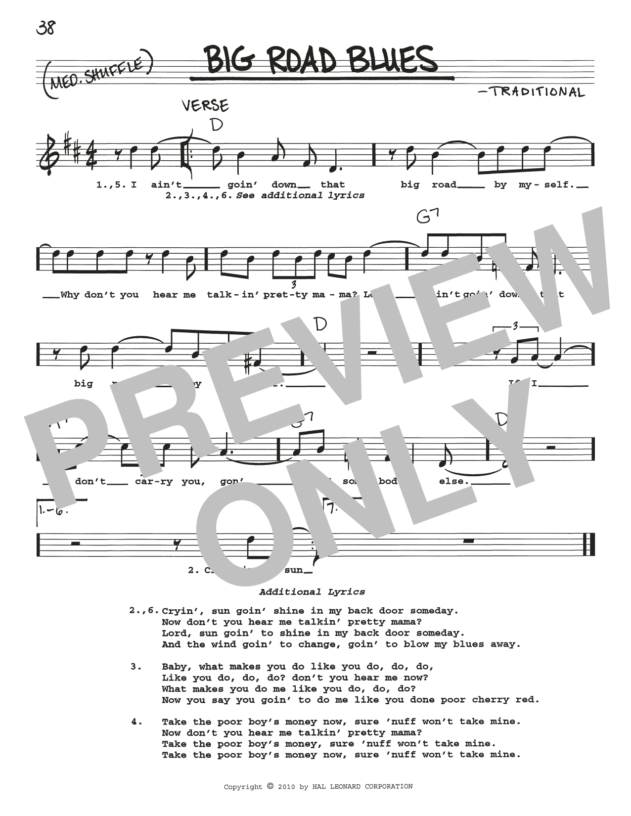 Traditional Big Road Blues Sheet Music