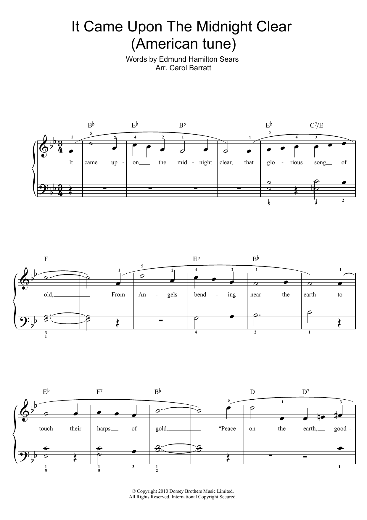 Traditional Carol It Came Upon The Midnight Clear Sheet Music