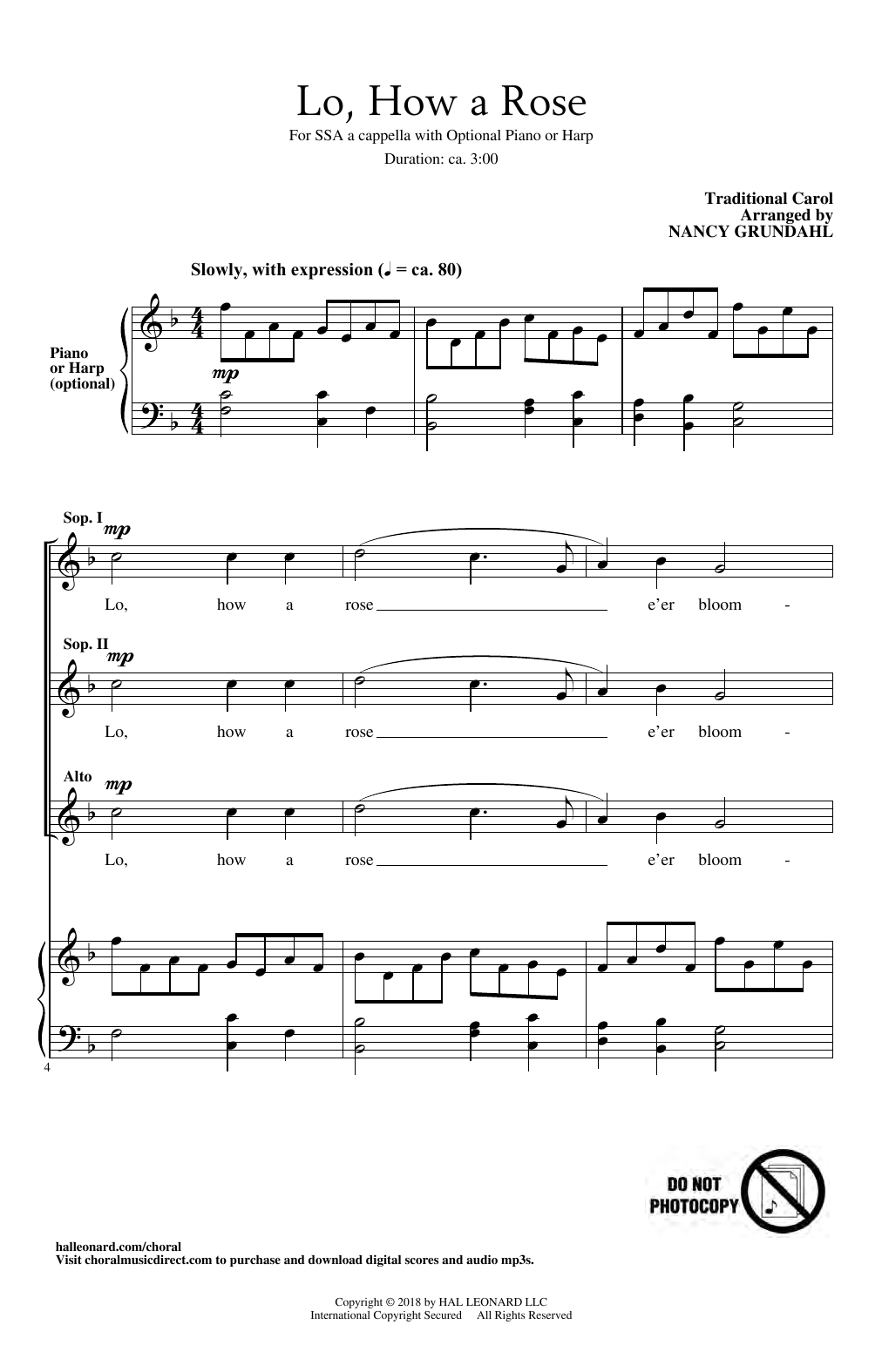 Traditional Carol Lo, How A Rose (arr. Nancy Grundahl) Sheet Music