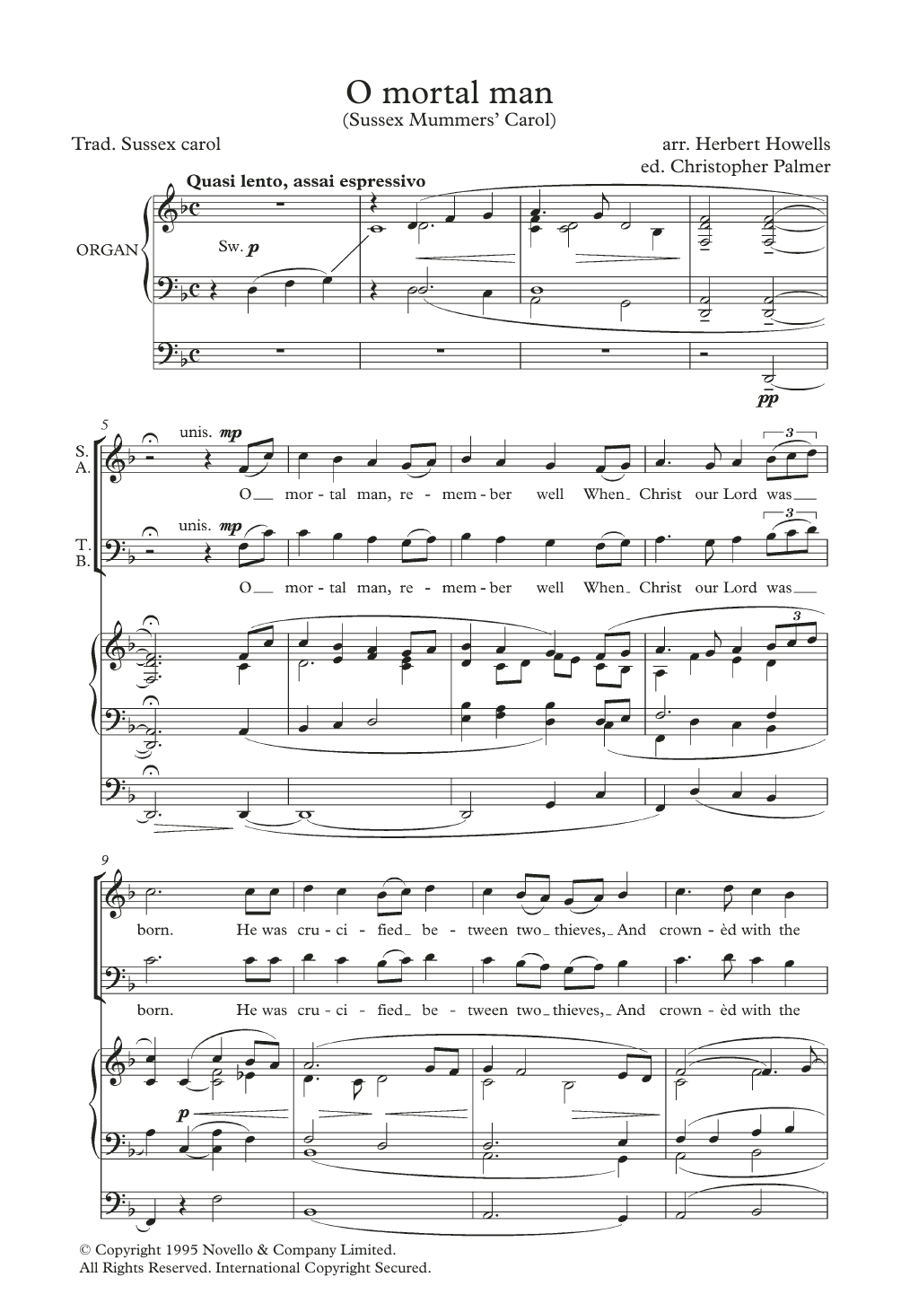 Traditional Carol O Mortal Man (Sussex Mummers' Carol) (arr. Herbert Howells) Sheet Music