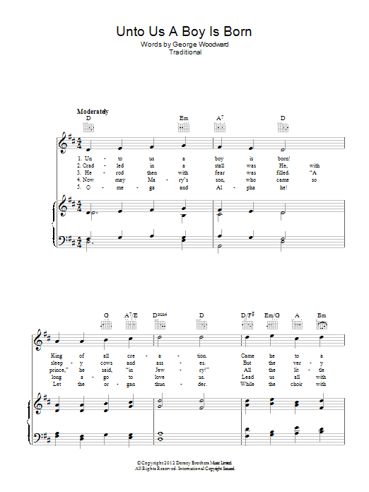 Traditional Carol Unto Us A Boy Is Born Sheet Music