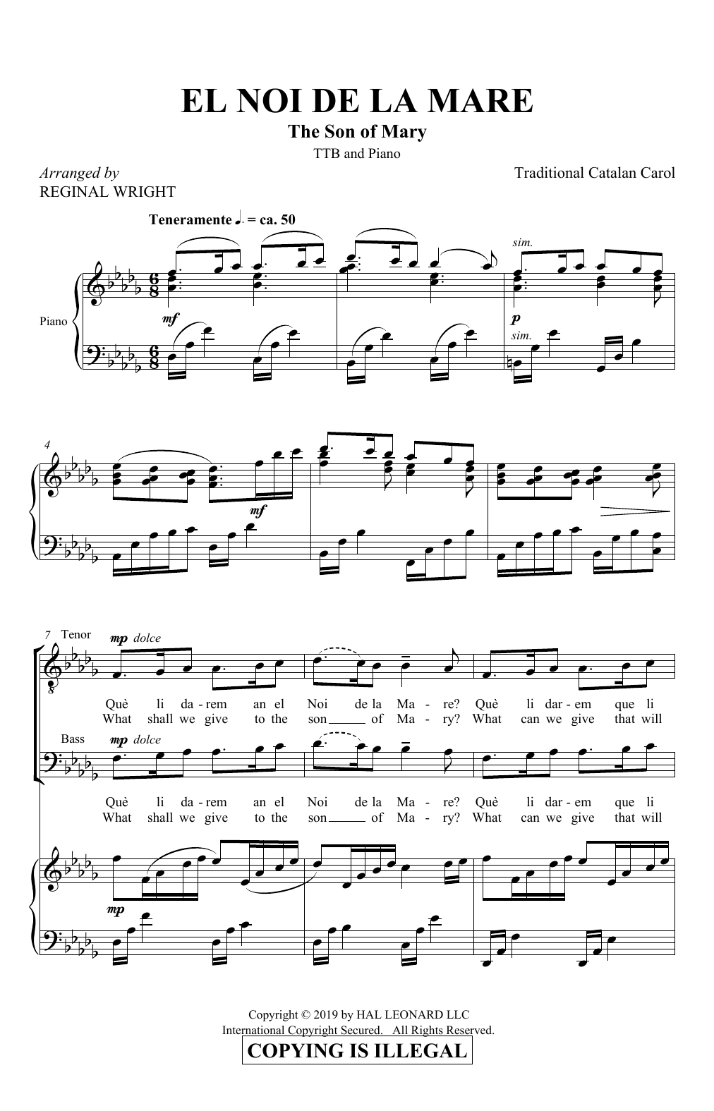 Traditional Catalan Carol El Noi De La Mare (The Son of Mary) (arr. Reginal Wright) Sheet Music