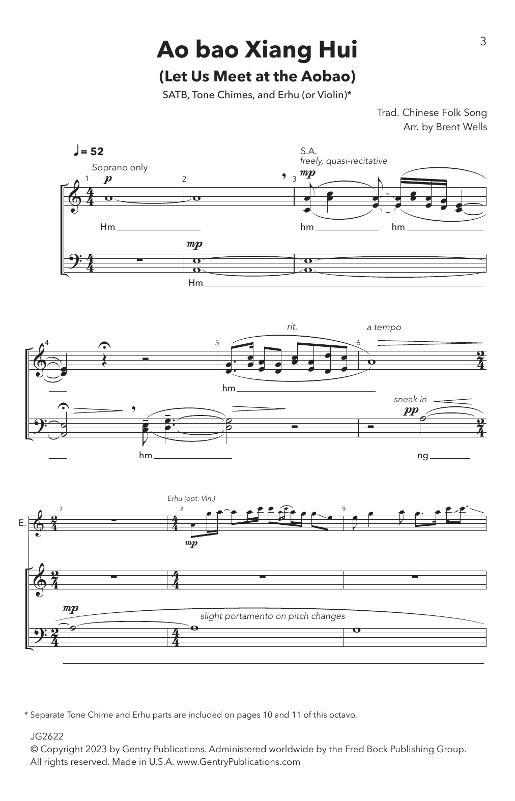 Traditional Chinese Folk Song Ao Bao Xiang Hui (Let Us Meet at the Aobao) (arr. Brent Wells) Sheet Music