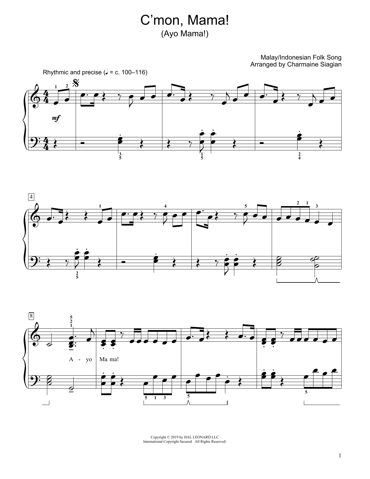 Traditional C'Mon, Mama! (Ayo Mama!) (arr. Charmaine Siagian) Sheet Music