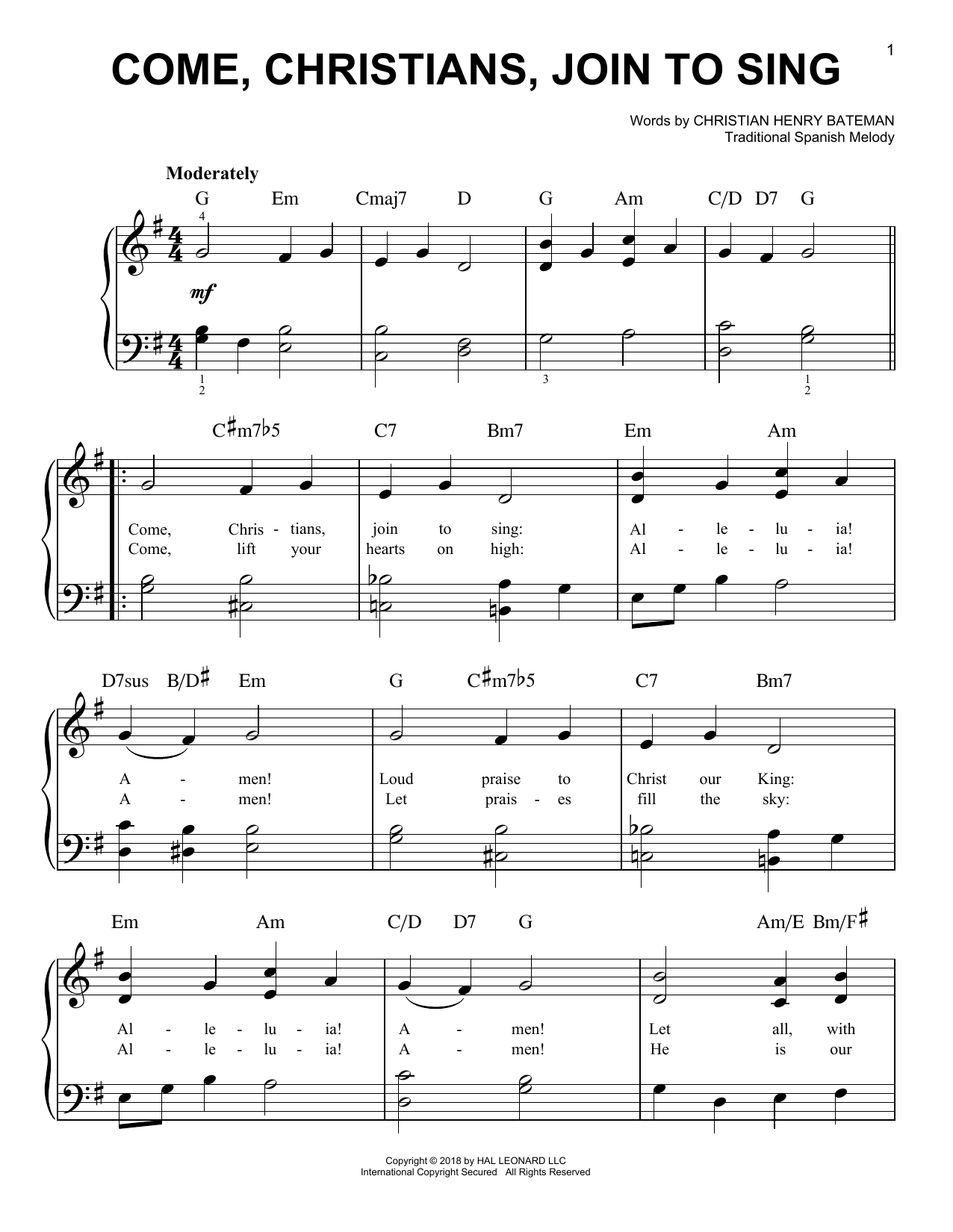 Traditional Come, Christians, Join To Sing Sheet Music