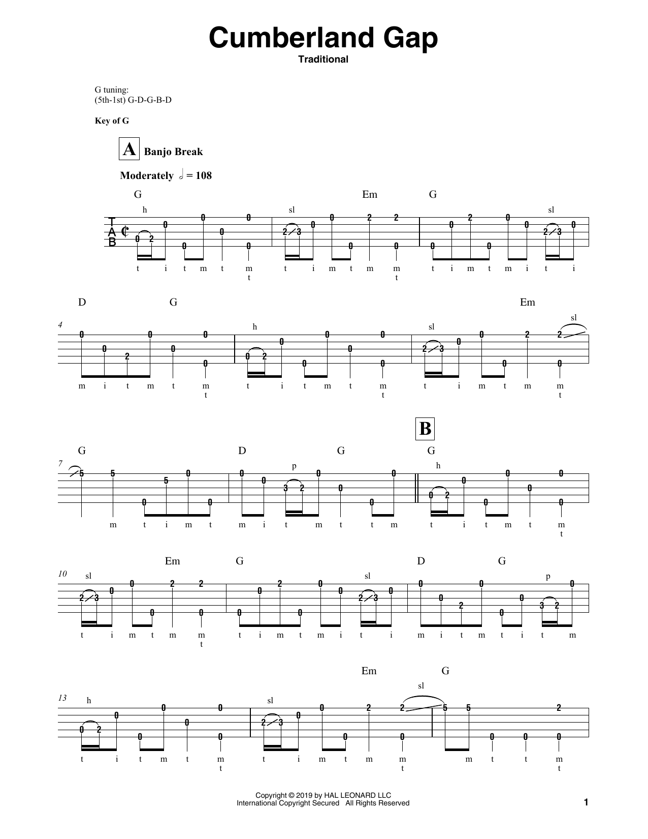 Traditional Cumberland Gap Sheet Music
