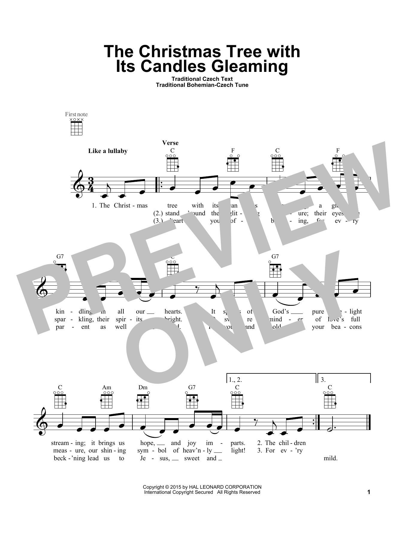 Traditional Czech The Christmas Tree With Its Candles Gleaming Sheet Music