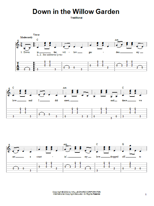 Traditional Down In The Willow Garden Sheet Music