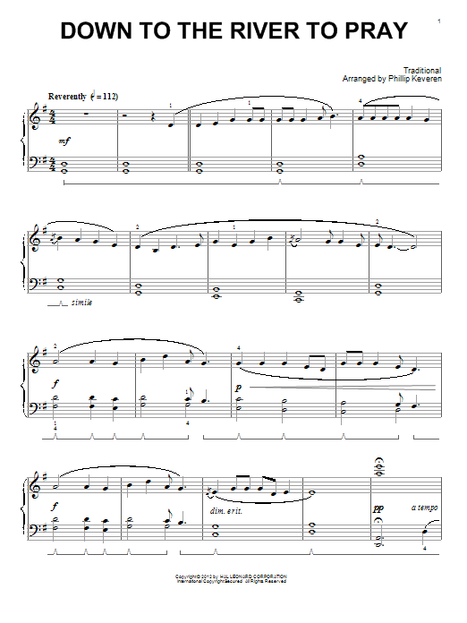 Traditional Down To The River To Pray (arr. Phillip Keveren) Sheet Music