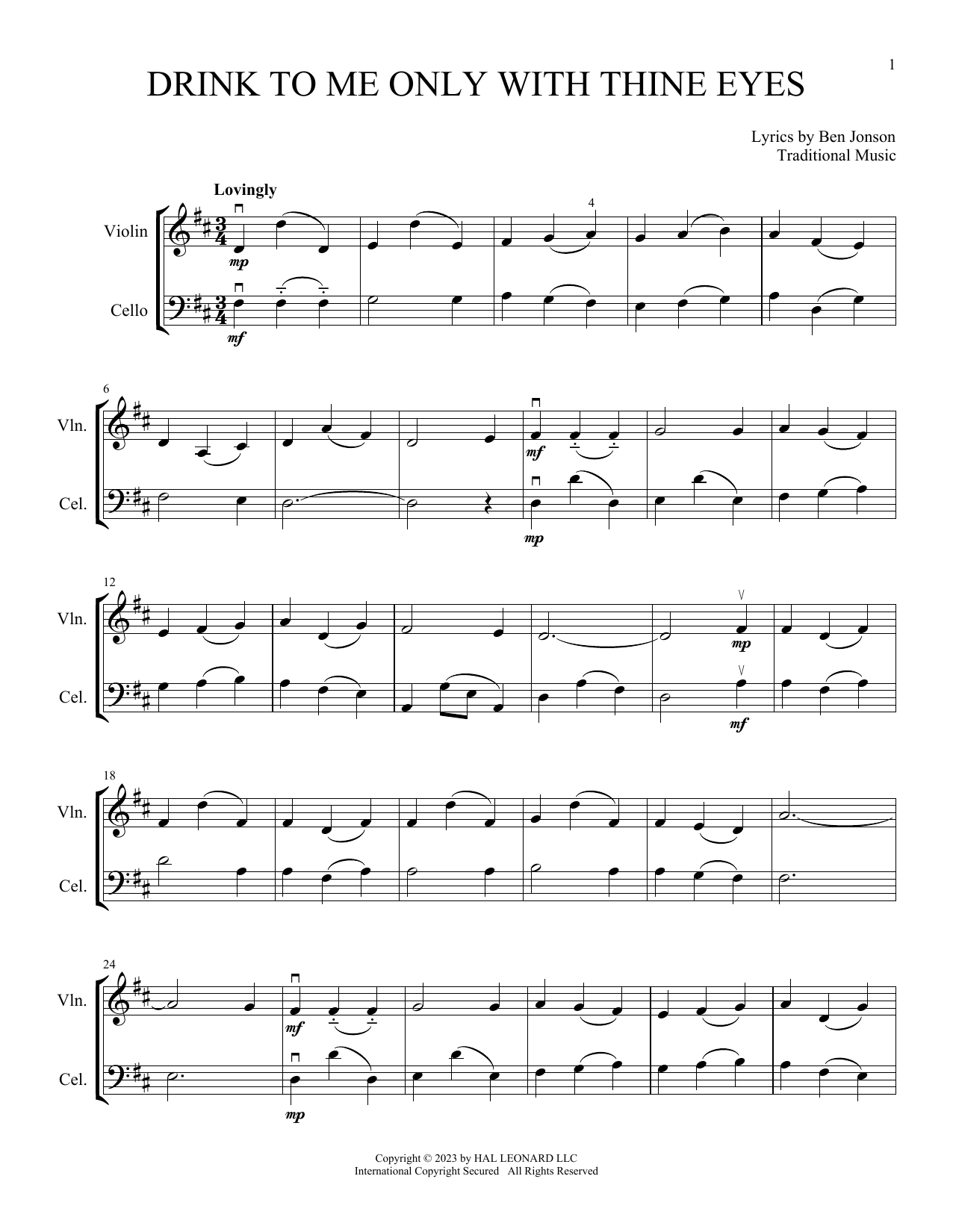 Traditional Drink To Me Only With Thine Eyes (arr. Michelle Hynson) Sheet Music