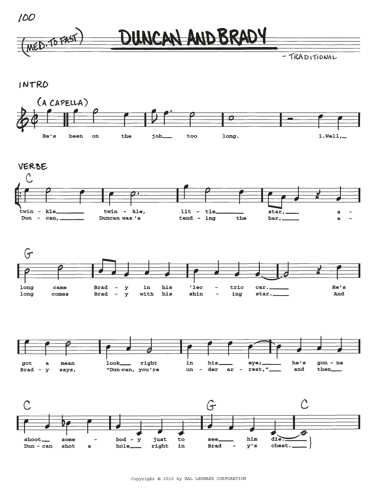 Traditional Duncan And Brady Sheet Music