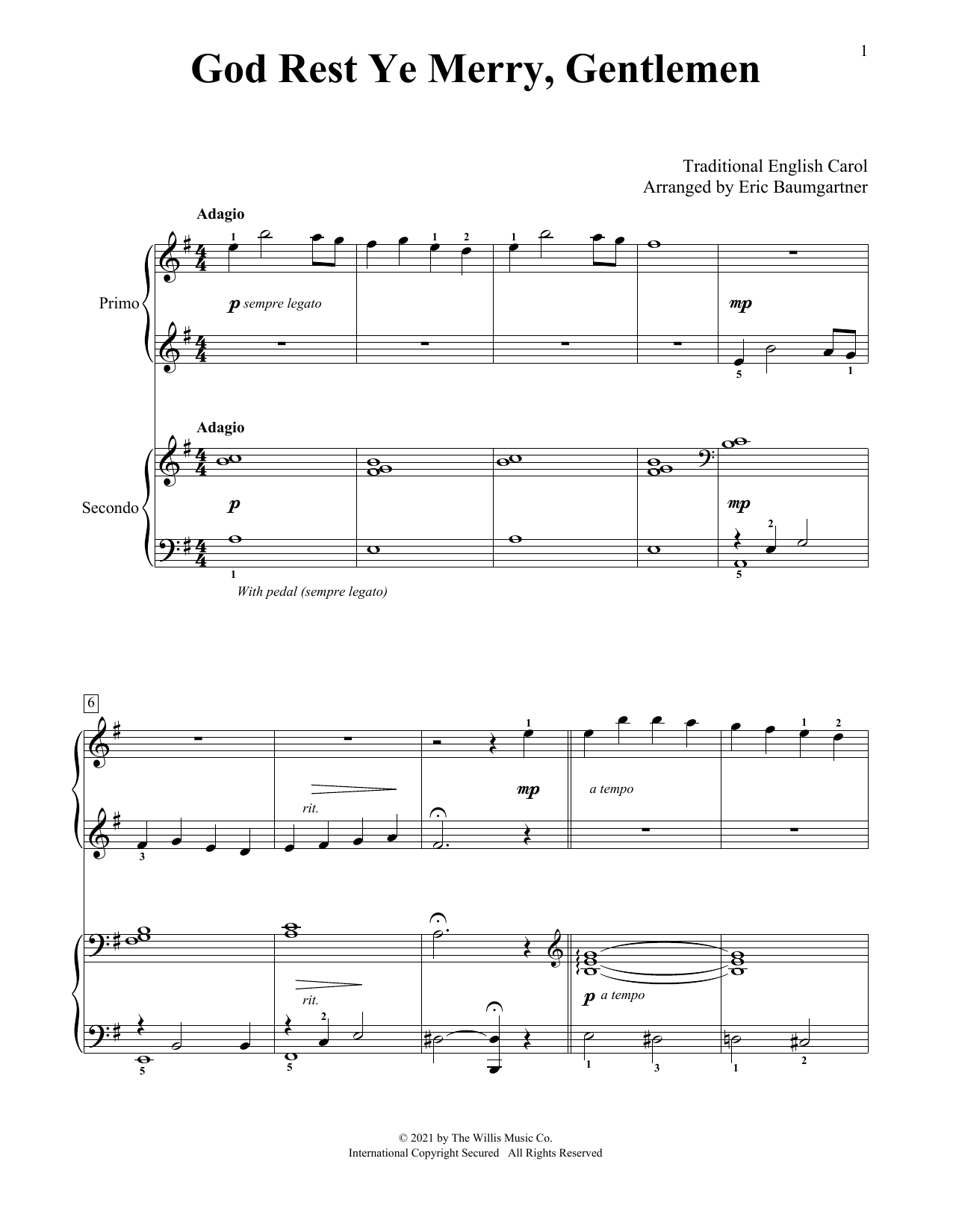 Traditional English Carol God Rest Ye Merry, Gentlemen (arr. Eric Baumgartner) Sheet Music