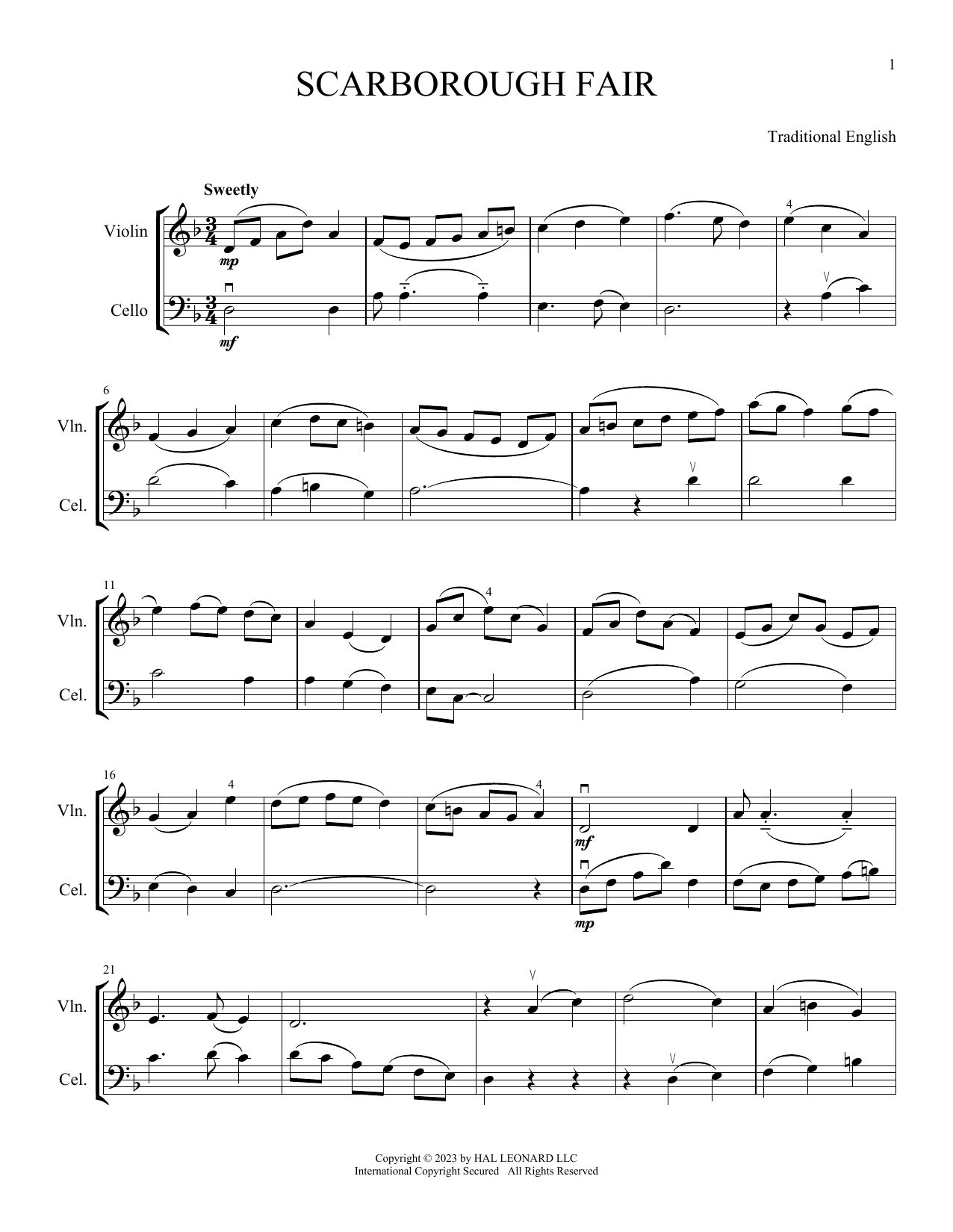 Traditional English Scarborough Fair (arr. Michelle Hynson) Sheet Music