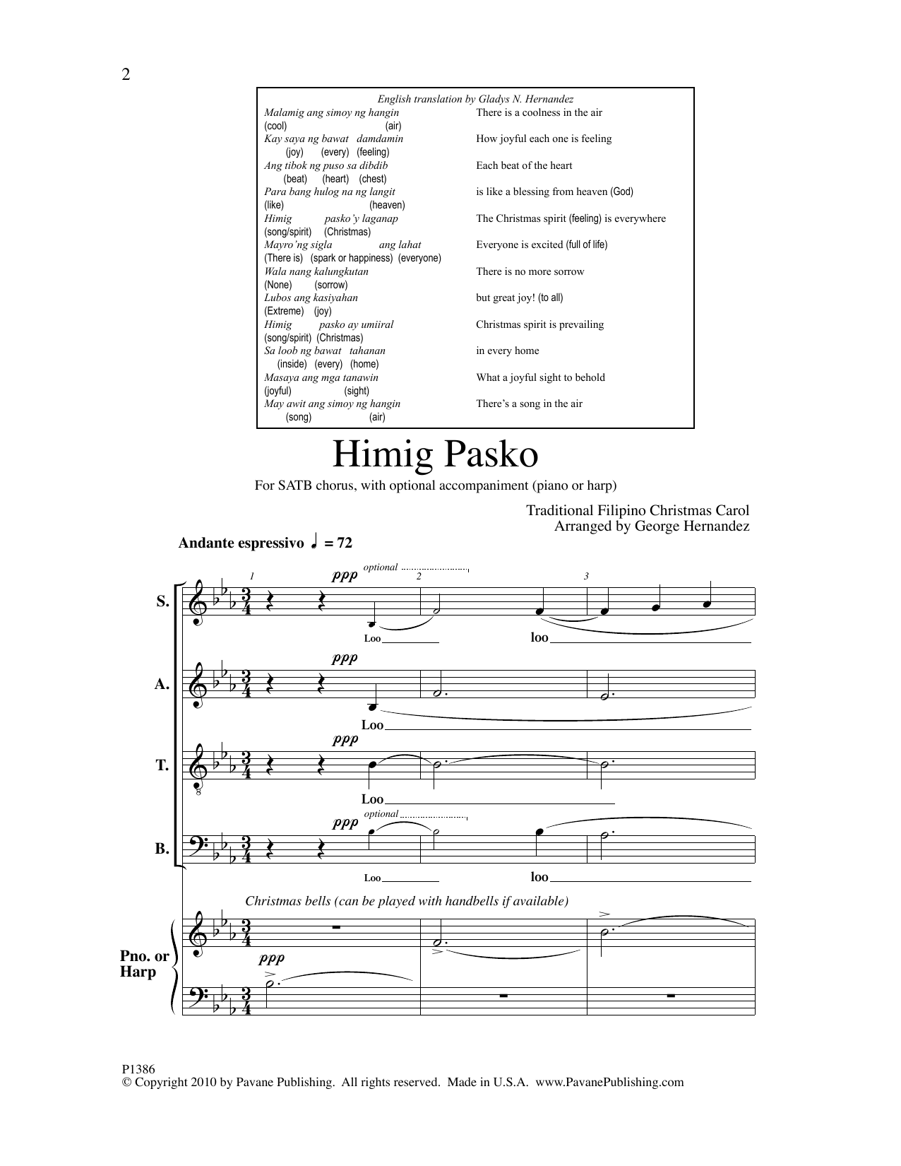 Traditional Filipino Christmas Carol Himig Pasko (arr. George Hernandez) Sheet Music
