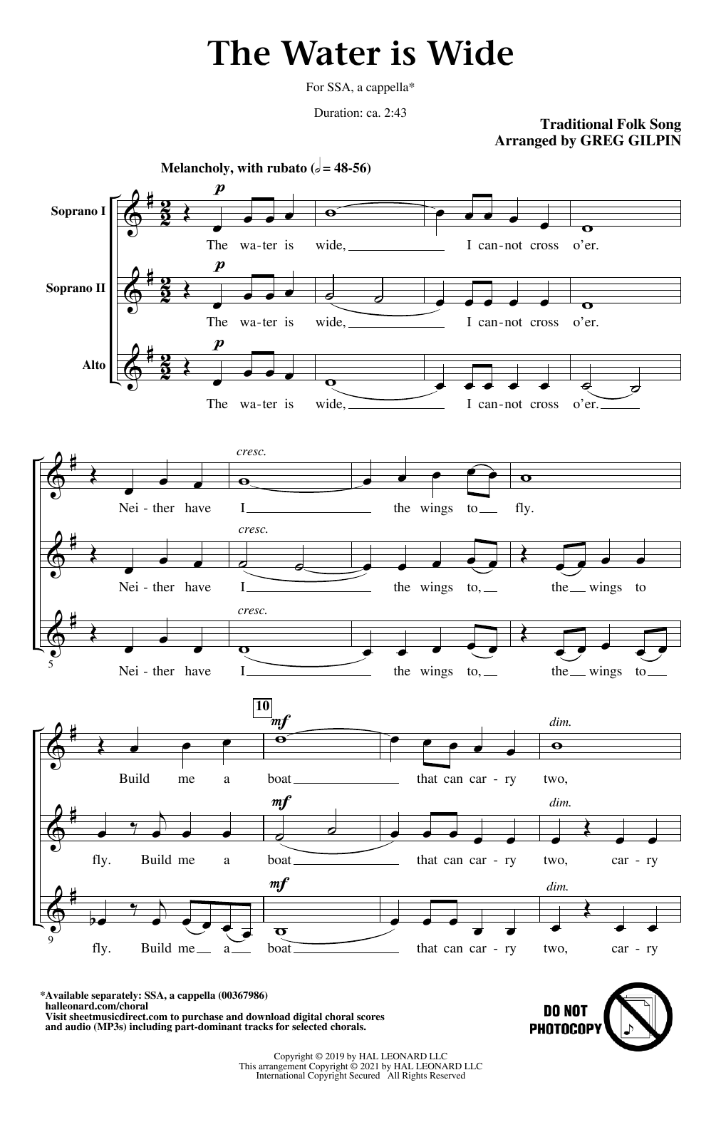Traditional Folk Song The Water Is Wide (arr. Greg Gilpin) Sheet Music