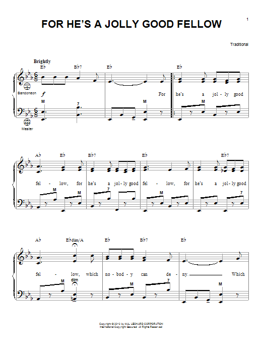 Traditional For He's A Jolly Good Fellow (arr. Gary Meisner) Sheet Music