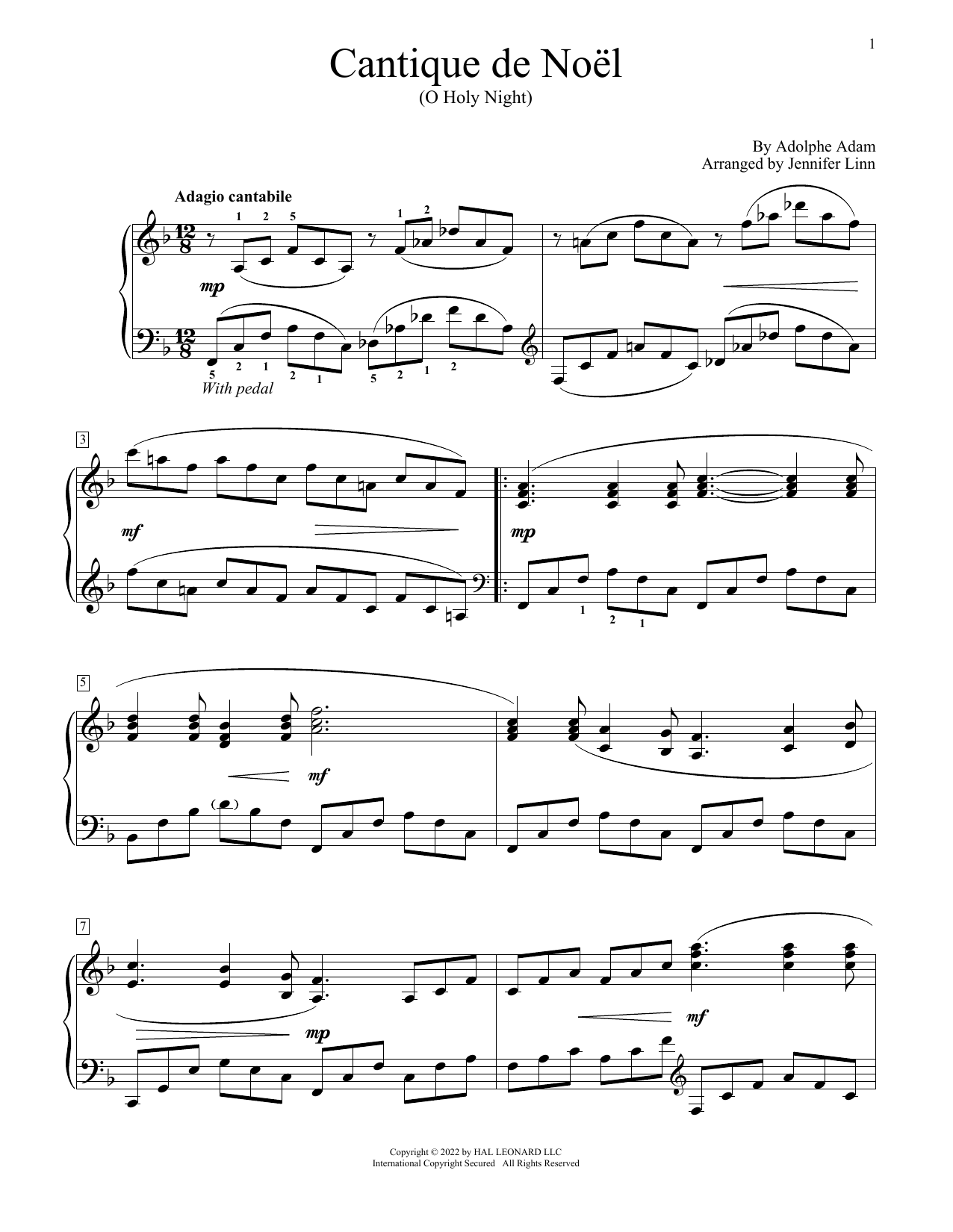 Traditional French Cantique De Noel (arr. Jennifer Linn) Sheet Music