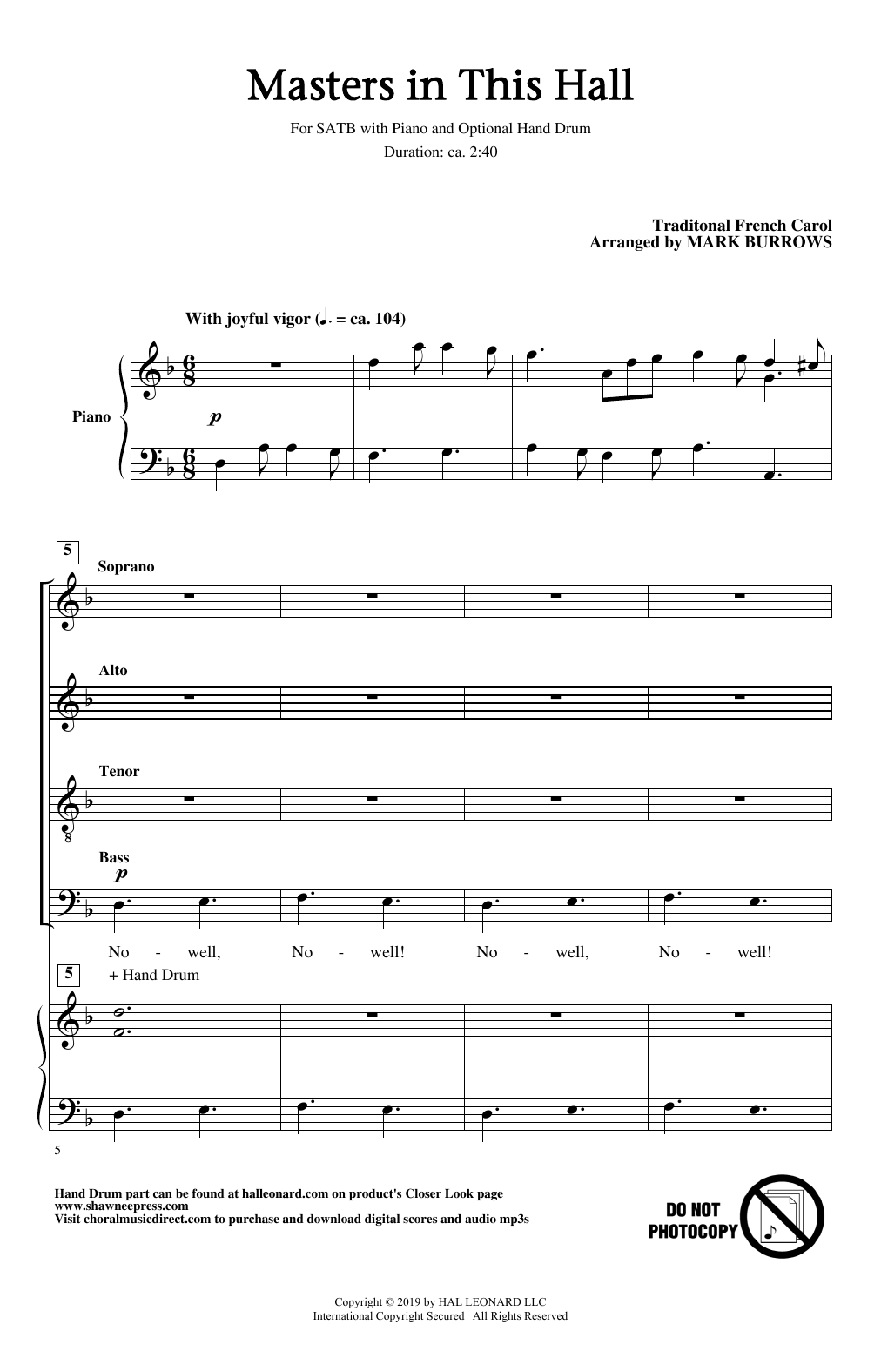 Traditional French Carol Masters In This Hall (arr. Mark Burrows) Sheet Music
