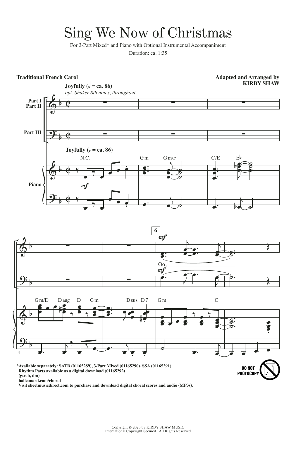 Traditional French Carol Sing We Now Of Christmas (arr. Kirby Shaw) Sheet Music
