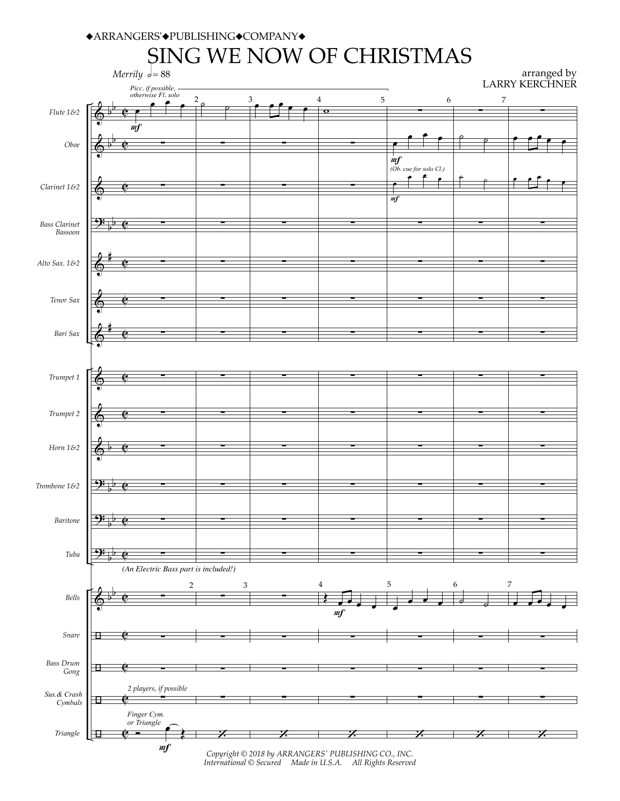 Traditional French Carol Sing We Now of Christmas (arr. Larry Kerchner) - Conductor Score (Full Score) Sheet Music