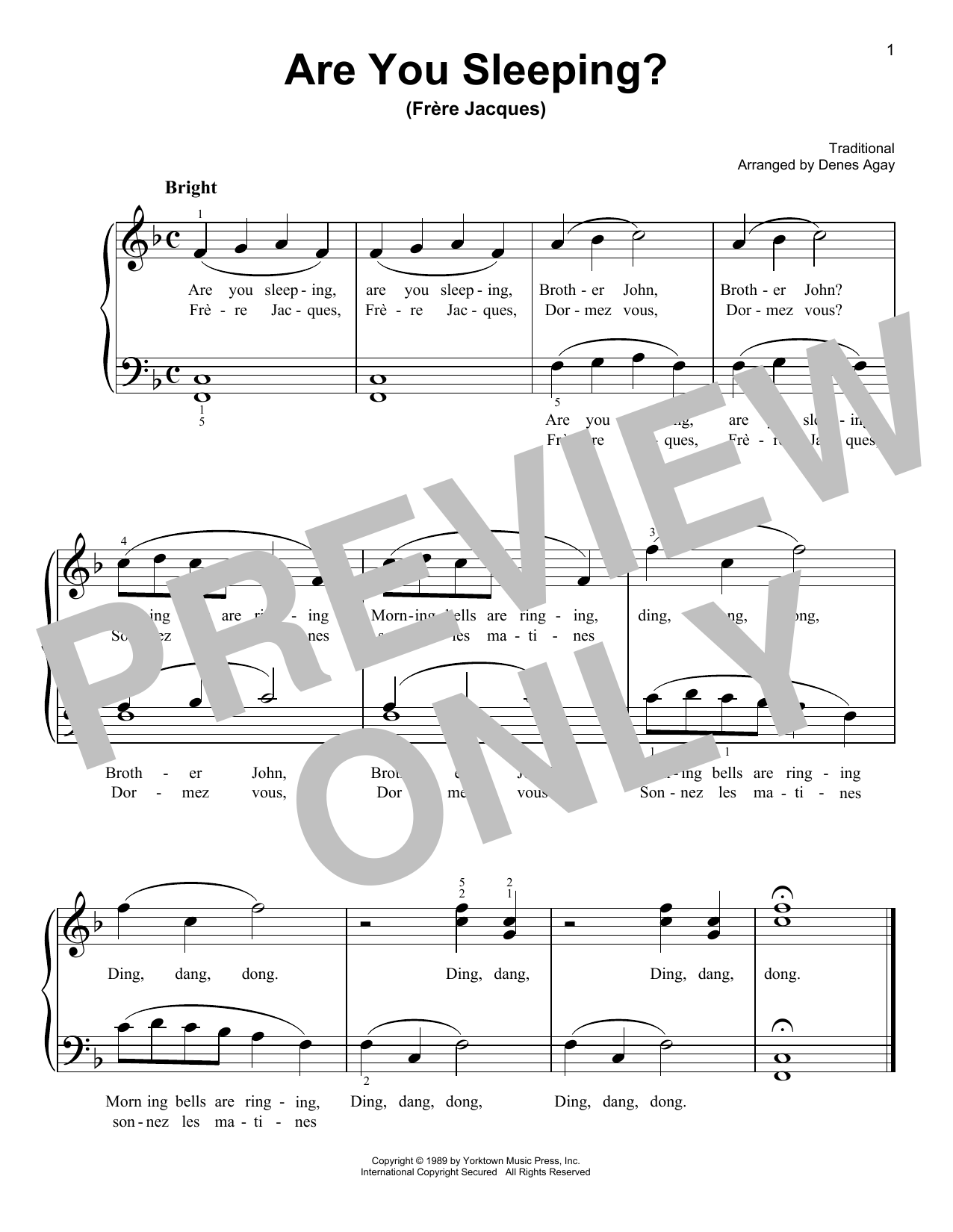 Traditional Frere Jacques (Are You Sleeping?) (arr. Denes Agay) Sheet Music