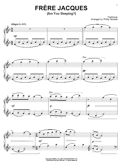 Traditional Frere Jacques (Are You Sleeping?) Sheet Music