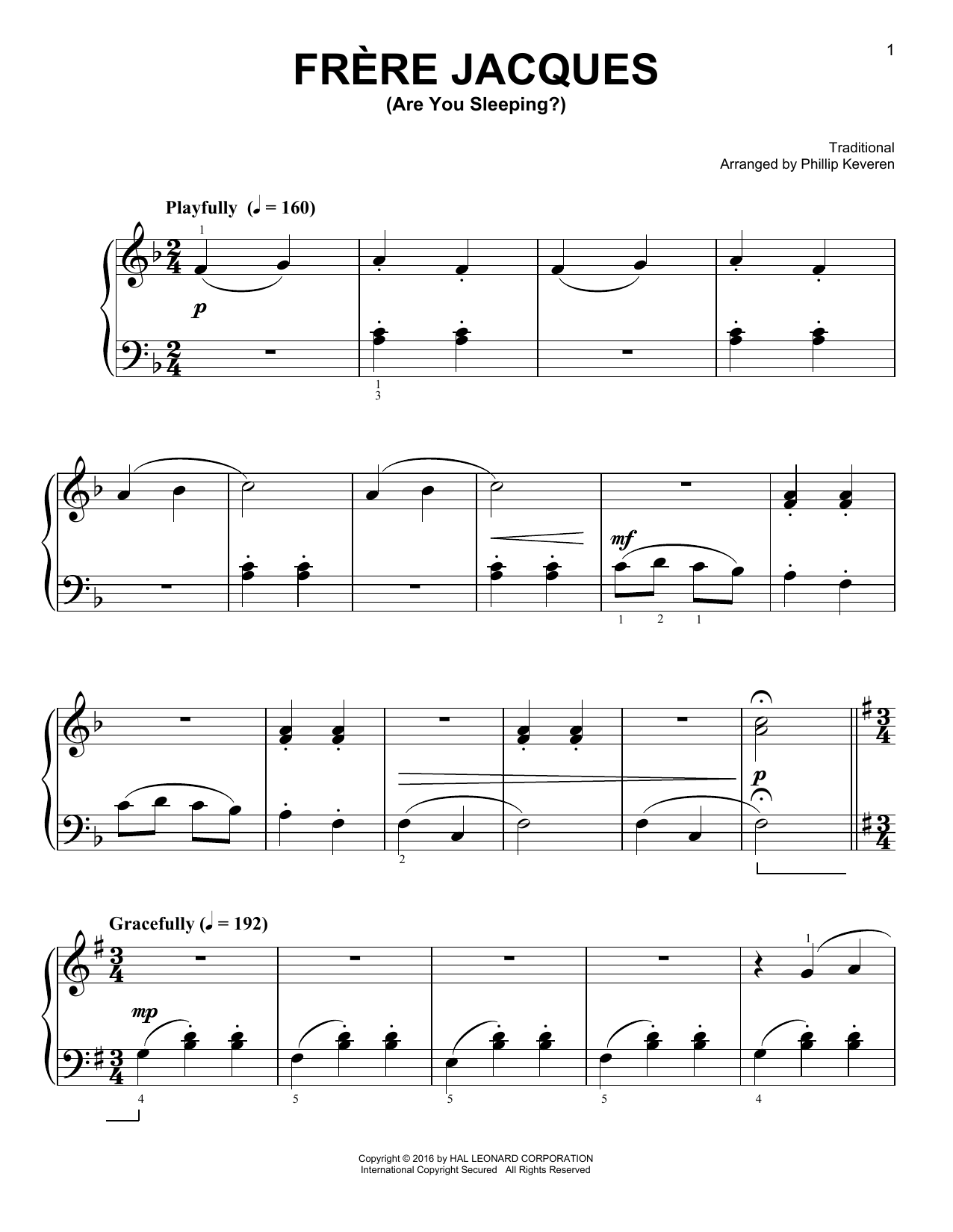 Traditional Frere Jacques Sheet Music