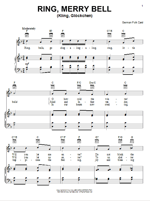 Traditional German Carol Kling, Glockchen (Ring, Merry Bell) Sheet Music