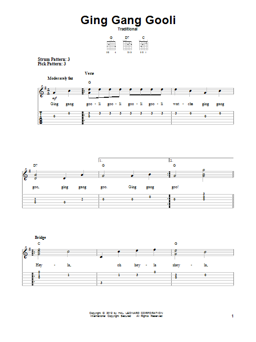 Traditional Ging Gang Gooli Sheet Music