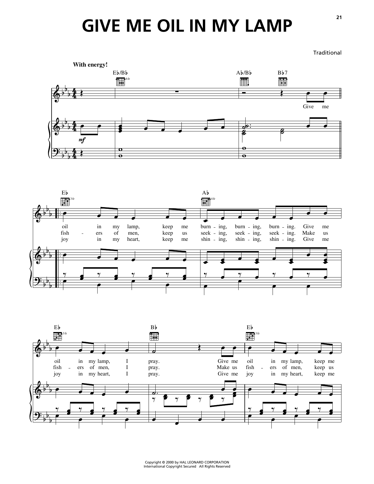 Traditional Give Me Oil In My Lamp Sheet Music